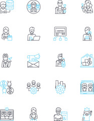 Employment linear icons set. Occupation, Job, Career, Workforce, Hiring, Recruitment, Employee line vector and concept signs. Employer,Labor,Income outline illustrations