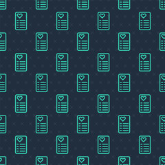 Green line Shopping list icon isolated seamless pattern on blue background. Vector