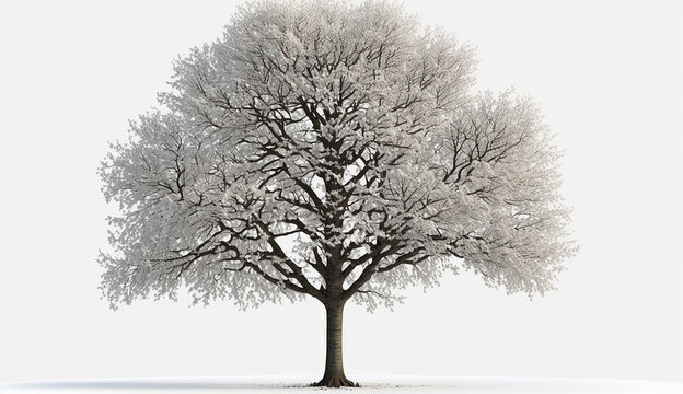 Beautiful birch single tree isolated white background AI Generated image