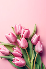 Obraz premium Pink tulip flowers as present for Mother's Day. Generative AI.