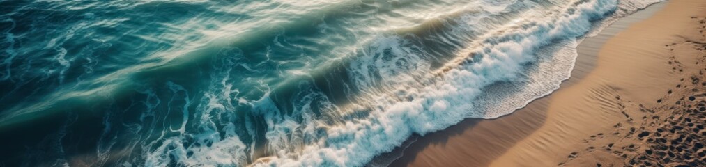 Ocean waves on the beach as background. Top down view of the beach and sea. Generative AI 