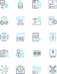 Smart contracts linear icons set. Ethereum, Blockchain, Decentralized, Code, Trust, Transparency, Immutable line vector and concept signs. Automation,Consensus,Verification outline illustrations