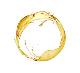 Splashes of oily liquid arranged in a circle on a transparent background - obrazy, fototapety, plakaty