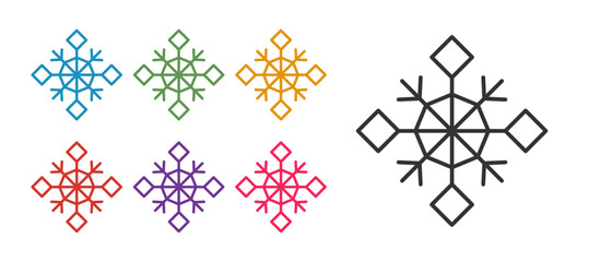 Set line Snowflake icon isolated on white background. Merry Christmas and Happy New Year. Set icons colorful. Vector