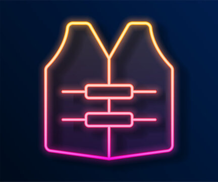 recommend clip art: Glowing neon line Life jacket icon isolated on black background. Life vest icon. Extreme sport. Sport equipment. Vector