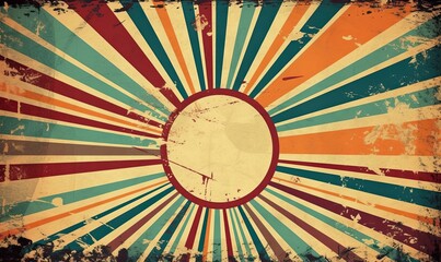 Fototapeta premium Vintage 70s quarter radial sun retro background, generative AI