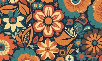 Möbelaufkleber Vintage seamless pattern, Nostalgic retro 70s groovy print, Hippie floral background, generative AI © Enigma
