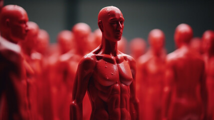 Fototapeta na wymiar The red human figure extends its influence to the neighboring figures, AI concept, Cyborg. Generative AI