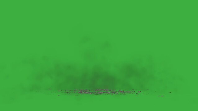 Animation video loop destruction of soil debris on green screen background
