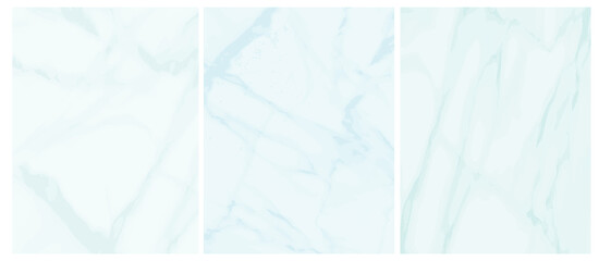 Set of 3 Delicate Abstract Marble Vector Layouts. Off-White Irregular Lines on a Light Blue Background. 3 Different Shades of Blue. Soft Marble Stone Style Art. Pastel Color Blank Set. No Text.	
