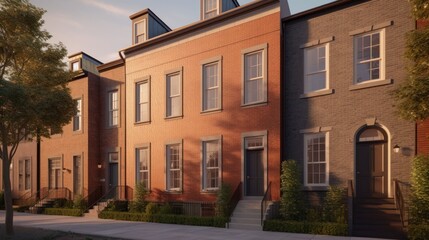 Fototapeta premium Row exterior house design in daytime golden hour generative ai