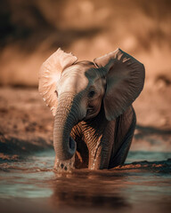 African Elephant - Loxodonta africana - drinking at a waterhole