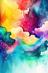 Colorful watercolor background with color splashes and brush strokes. Generative AI