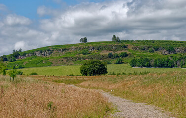 Obraz premium A view of Pitscandly Hill from one of the Gravel trails or Footpaths in Murton Nature Reserve near the market Town of Forfar.