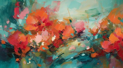 Abstract Strokes: Celebrating Vibrancy and Emotion through Bold, Abstract Brushstrokes in Complementary Shades of Coral and Teal - generative ai
