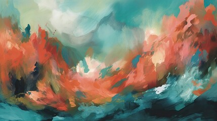 Fototapeta na wymiar Abstract Strokes: Celebrating Vibrancy and Emotion through Bold, Abstract Brushstrokes in Complementary Shades of Coral and Teal - generative ai 