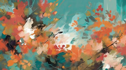 Obraz na płótnie Canvas Abstract Strokes: Celebrating Vibrancy and Emotion through Bold, Abstract Brushstrokes in Complementary Shades of Coral and Teal - generative ai 