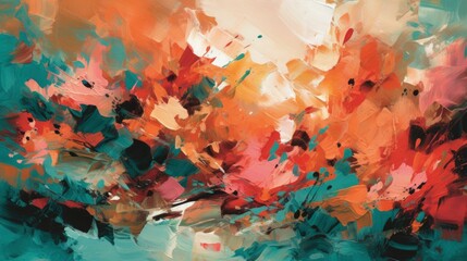 Abstract Strokes: Celebrating Vibrancy and Emotion through Bold, Abstract Brushstrokes in Complementary Shades of Coral and Teal - generative ai

