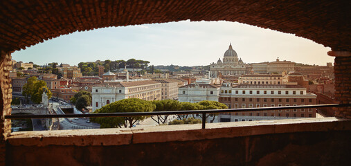 Street in rome. Panorama view. St. Peter's Basilica Vatican  in sunset