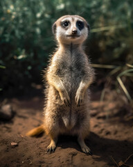 Fototapeta premium Meerkat standing on the sand in a desert 