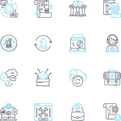 Risk analysis linear icons set. Probability, Uncertainty, Threat, Vulnerability, Mitigation, Contingency, Assessment line vector and concept signs. Resilience,Hazard,Exposure outline illustrations