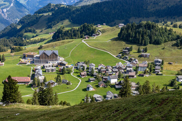 Fototapeta na wymiar Beautiful view of a village in the mountains in switzerland.