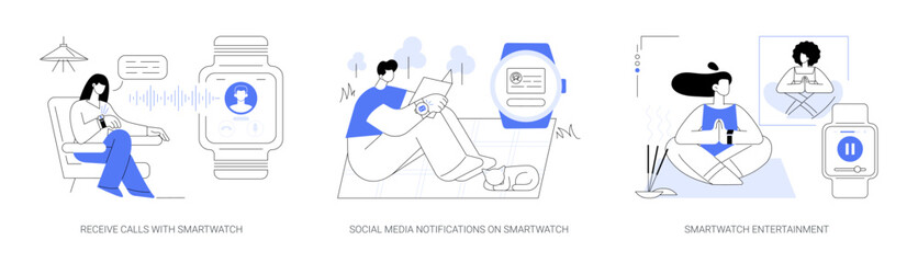 Smartwatch online communication abstract concept vector illustrations.