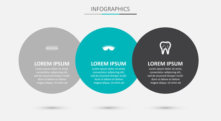 Fototapeta premium Set Safety goggle glasses, Teeth with braces and Broken tooth. Business infographic template. Vector