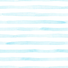 Fototapeta na wymiar Watercolor striped horizontal line pattern. Seamless texture. Blue hand-drawn lines