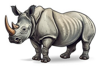 Fototapeta na wymiar full body rhinoceros sticker on white background