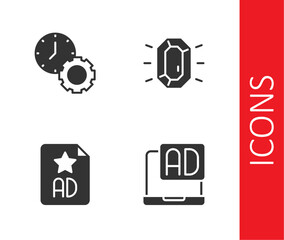 Set Advertising, Time management, and Diamond icon. Vector