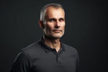 Obraz premium Portrait of a handsome man in a black shirt on a dark background