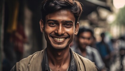 Smiling indian man looking at camera. Generative AI