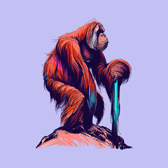 Colored vector  inked style orangutan wall art