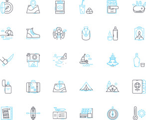 Rambling linear icons set. Strolling, Wandering, Meandering, Roaming, Walking, Sauntering, Trekking line vector and concept signs. Hiking,Striding,Trooping outline illustrations