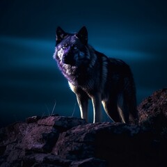 wolf in the night with an intense stare.