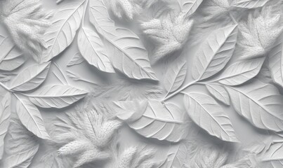 White paint texture with a pattern of grass and leaves, Background for wallpaper and cards, generative AI