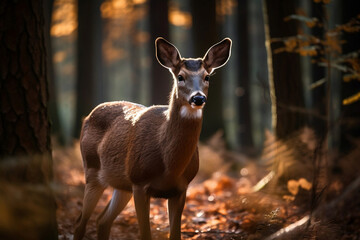Elegant Deer in Twilight Forest. created with Generative AI