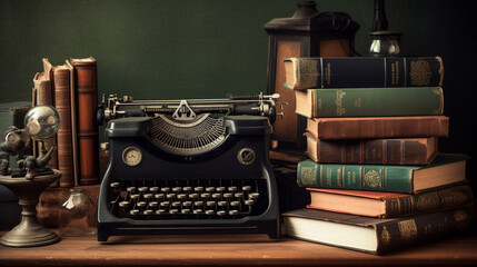 books and typewriter, Generated AI