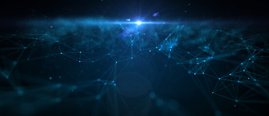 Abstract futuristic - technology with polygonal shapes on dark blue background. Design digital technology concept. 3d illustration.