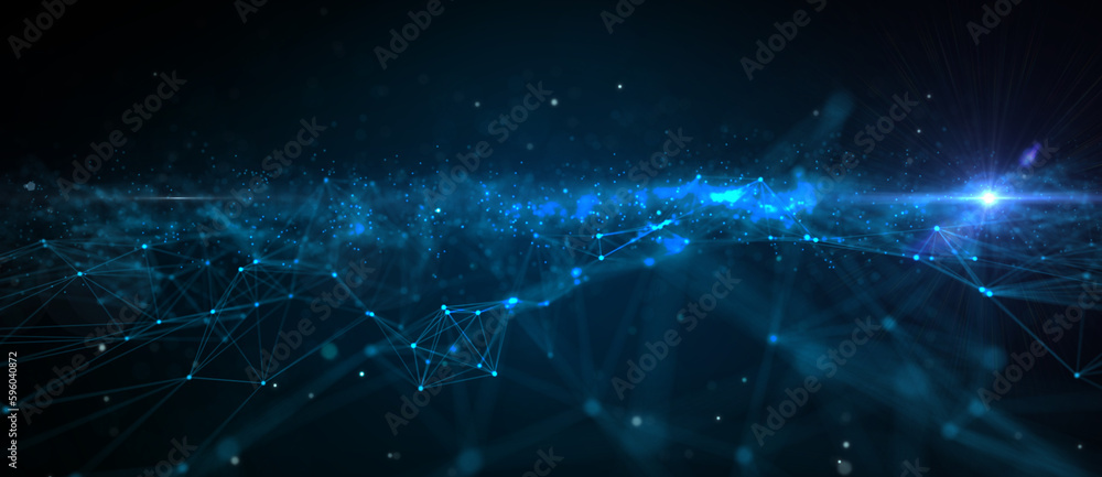 Poster abstract futuristic - technology with polygonal shapes on dark blue background. design digital techn