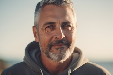 Portrait of handsome mature man in sportswear looking at camera while standing outdoors
