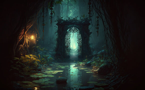 mystic dungeon entrance, swamp, AI