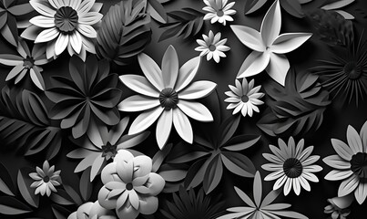 Black and white flowers paper background pattern lovely style, generative AI