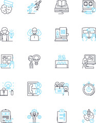 Instruction linear icons set. Guidelines, Directions, Commands, Tutorial, Explanation, Coaching, Lectures line vector and concept signs. Demonstration,Counselling,Leadership outline illustrations