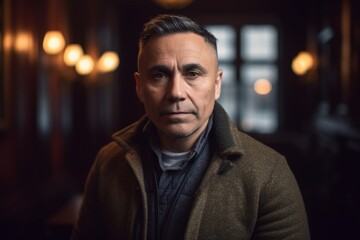 Obraz premium Portrait of a mature man in a pub. Men's beauty, fashion.