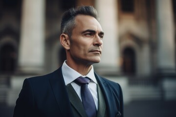 Naklejka premium Portrait of a handsome mature businessman in a suit. Men's beauty, fashion.