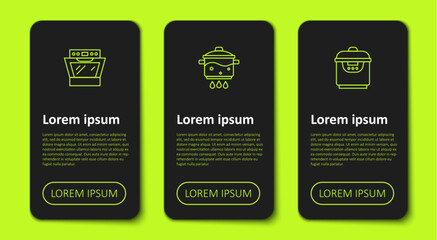 Set line Oven, Cooking pot on fire and Slow cooker. Business infographic template. Vector