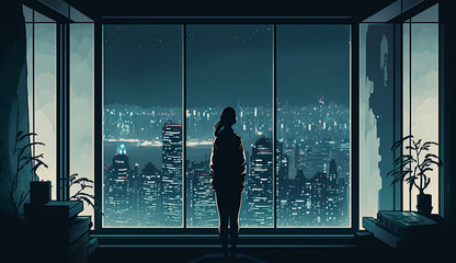 Fototapeta na wymiar silhouette of a person in the window
