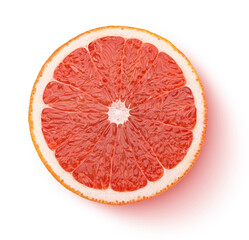 Grapefruit slice isolated on white background, top view